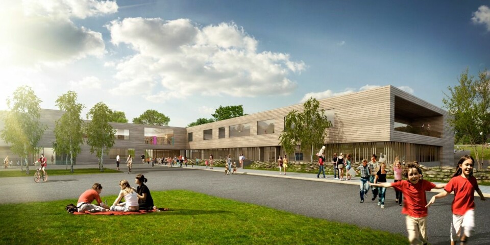 Arkitekt Lars Haakanes i arkitektfirmaet Ola Roald AS tegnet det nye skolebygget. Illustrasjon: Ola Roald AS.