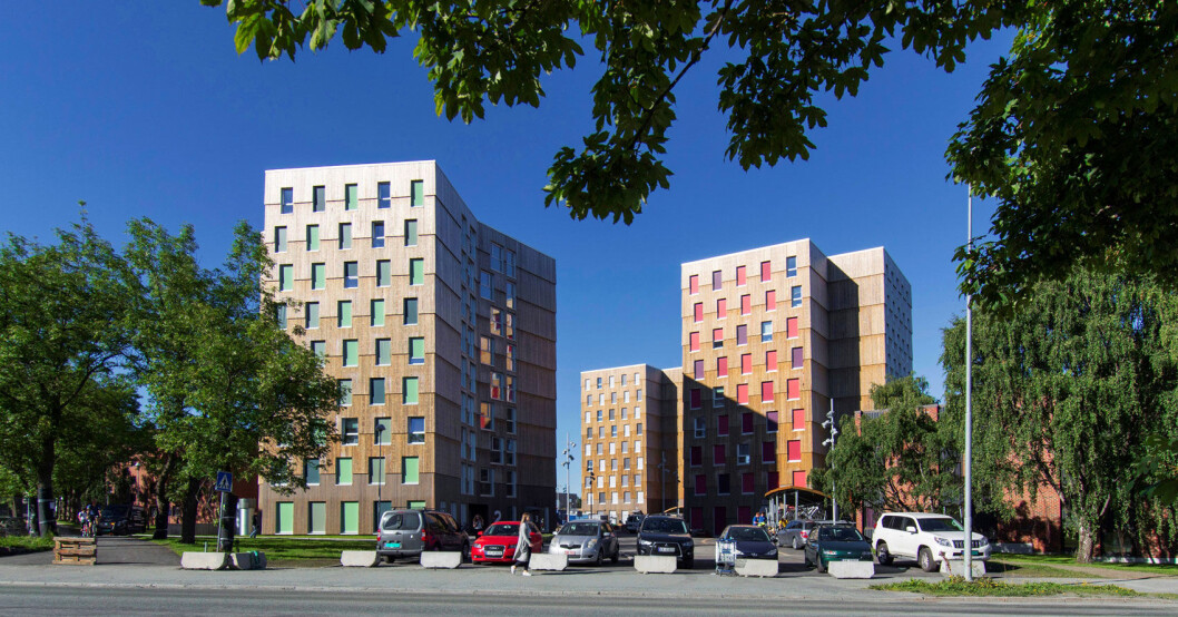 Høybyggene i massivtre på Moholt i Trondheim har fått stor oppmerksomhet. Forskere, arkitekter og entreprenører deler kunnskap og erfaringer med bygging i massivtre på Norsk bygingsfysikkdag 2019. (Foto: MDH Arkitekter AS) Høybyggene i massivtre på Moholt i Trondheim har fått stor oppmerksomhet. Forskere, arkitekter og entreprenører deler kunnskap og erfaringer med bygging i massivtre på Norsk bygingsfysikkdag 2019. (Foto: MDH Arkitekter AS)