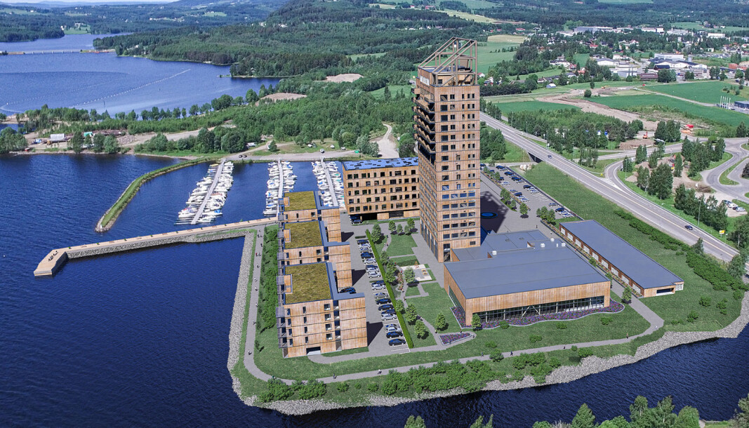 Slik vil Mjøskanten, med Mjøstårnet, Mjøsbadet, Skibladnerbrygga, samt det nye næringsbygget og leilighetsbyggene, se ut. Slik vil Mjøskanten, med Mjøstårnet, Mjøsbadet, Skibladnerbrygga, samt det nye næringsbygget og leilighetsbyggene, se ut.